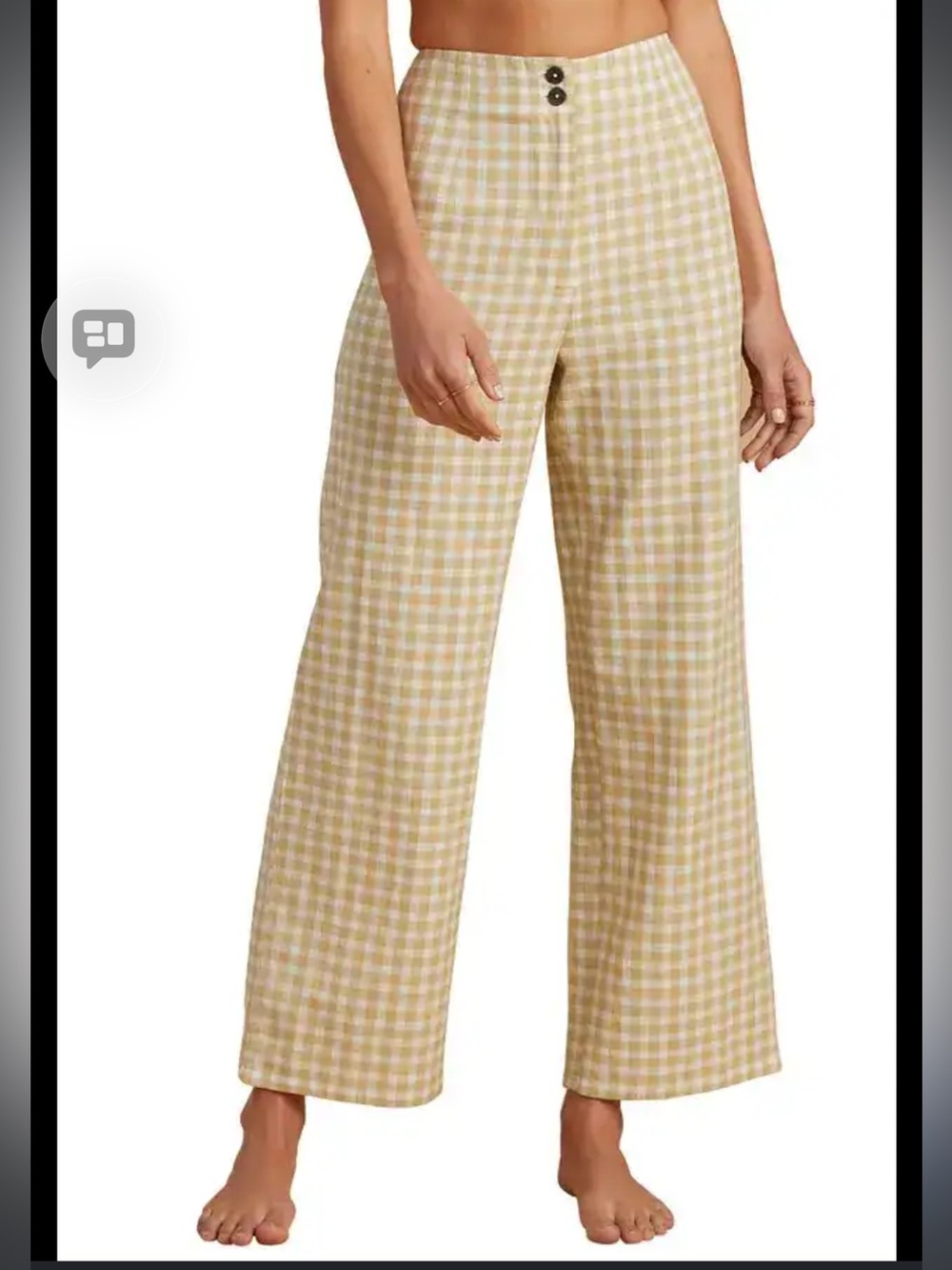 Billabong Beige and White Gingham Wide-Leg linen blend Pants